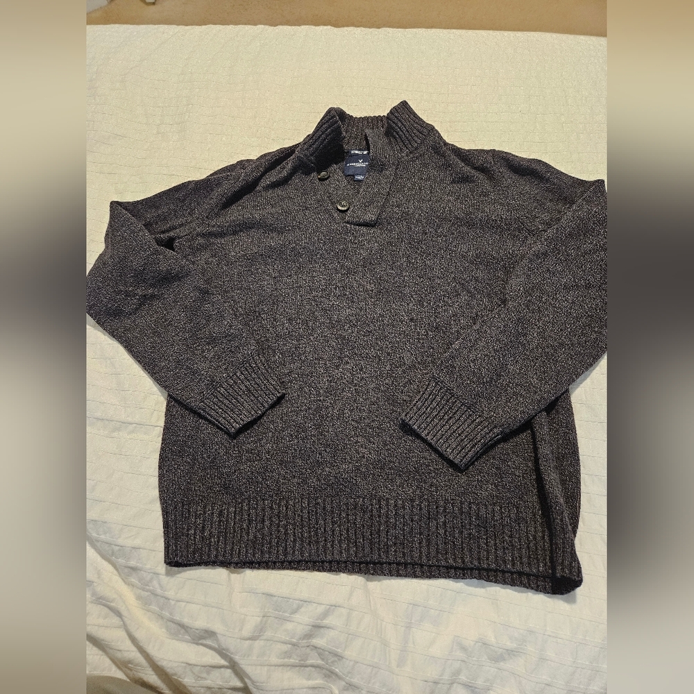 AMERICAN EAGLE Seriously Soft Men's Sz M Quarter Button Mock Neck Sweater Grey